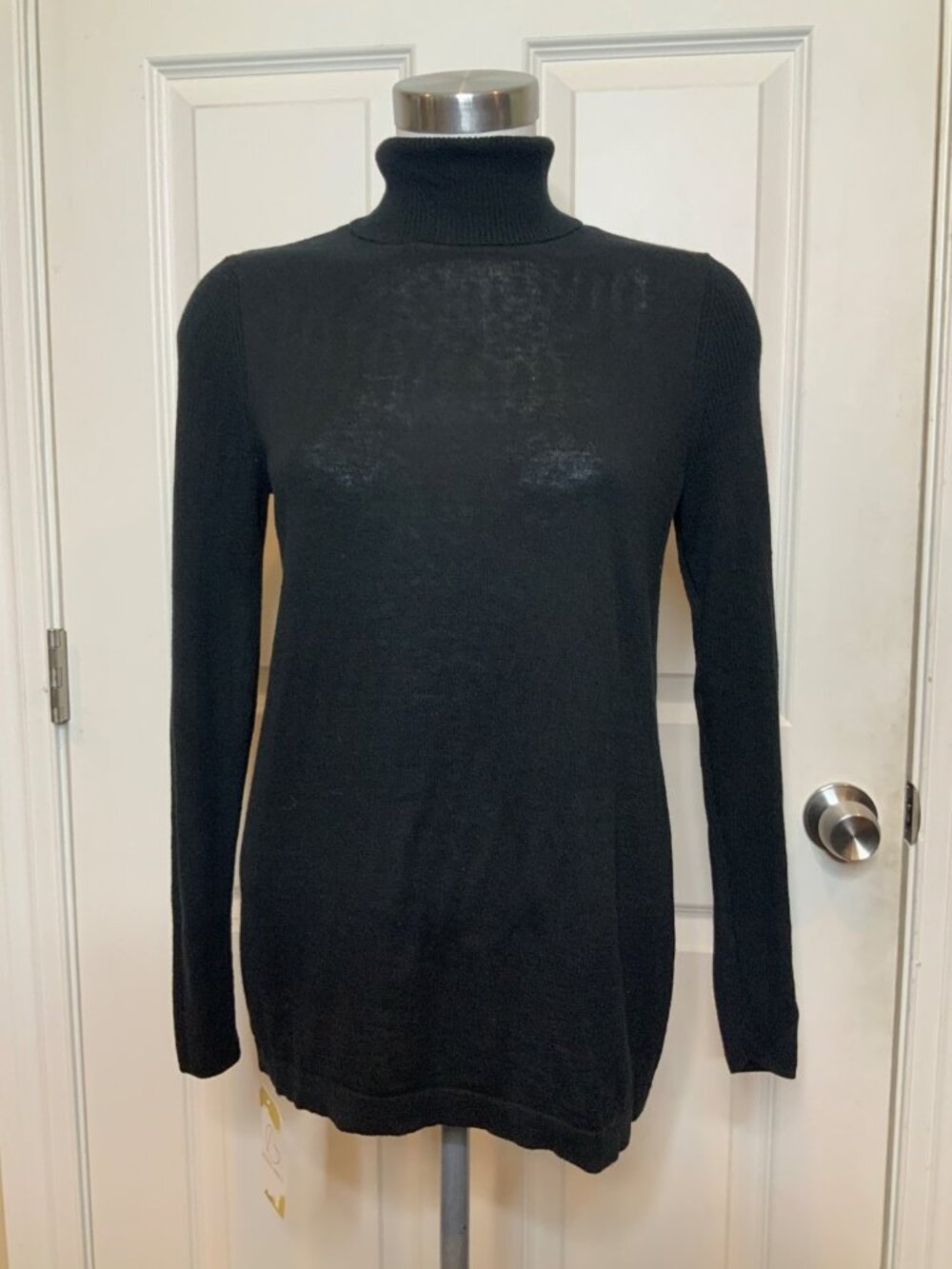 J. Jill Black Silk & Cotton Thin Knit Turtleneck Sweater, Size XS